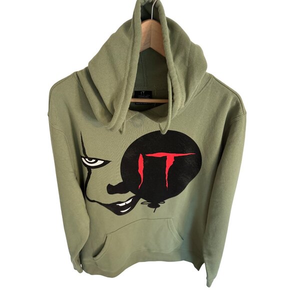 It Chapter 2 Enlarged Pennywise Face Size XL Long Sleeve Hoodie Olive Green NWT - Picture 9 of 9